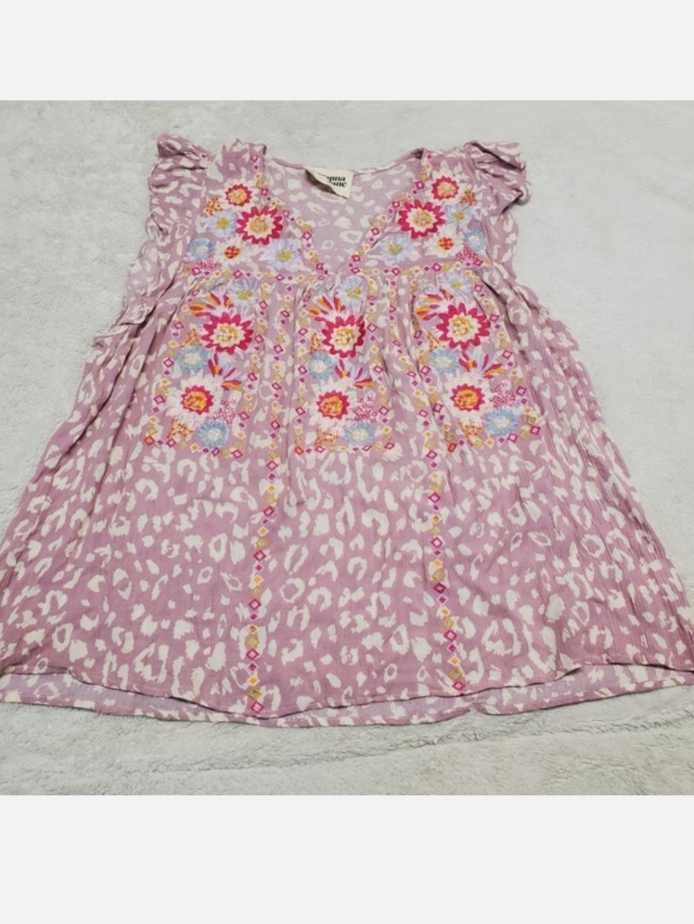 Savanna Jane Purple White Floral Embroidered Ruffle Peasant Top‎  1X Bohemian